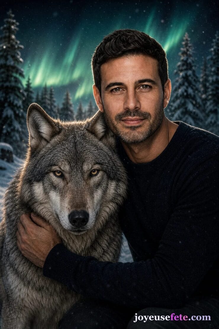 Portrait personnalisé avec son animal totem, un loup