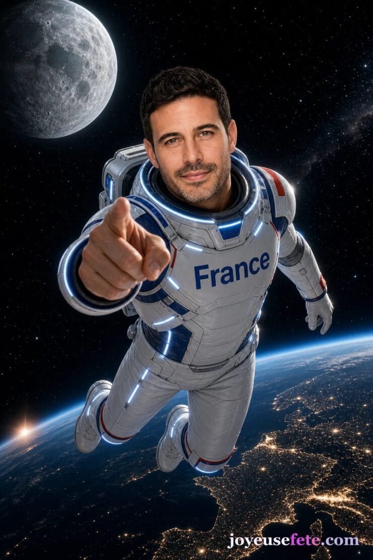 Portrait personnalisé transformé en astronaute dans l’espace