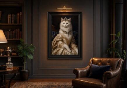 Portrait d’art personnalisé imprimé et encadré, accroché au mur